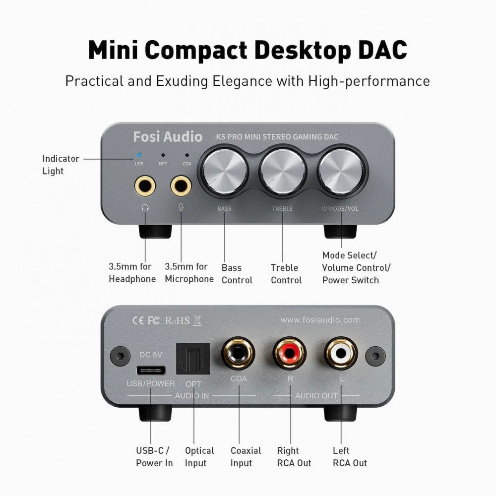 Fosi K5 Pro gaming DAC/hodetelfonforsterker